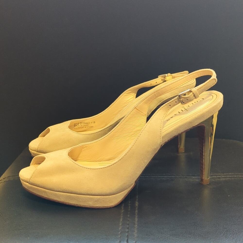Cole Haan Nike Air Designer Suede Leather Slingback Evening Metallic Heels